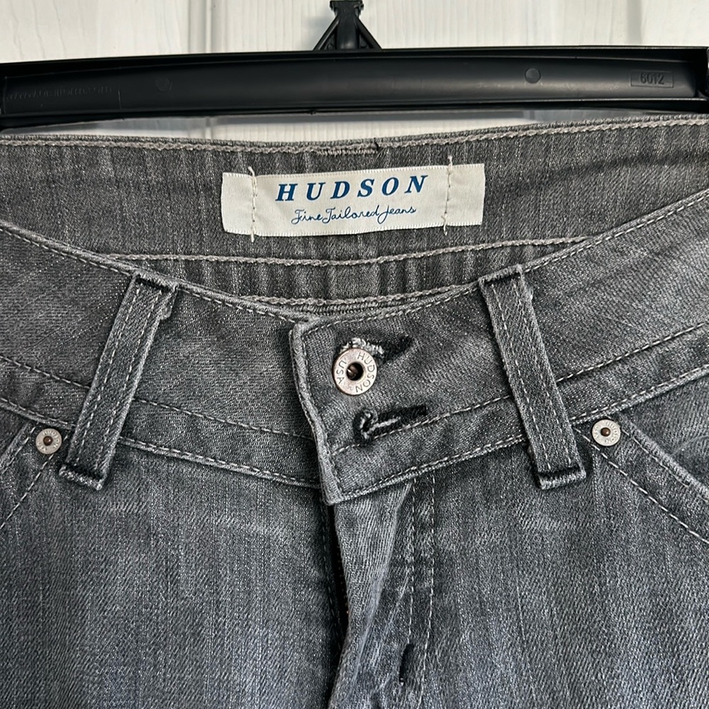 Gray wash ultra low rise Hudson jeans